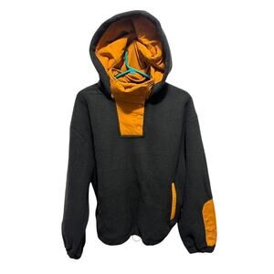 SAVVI Camper Sherpa Fleece Snap Collar Drawcord Hem Black Orange NWT Medium